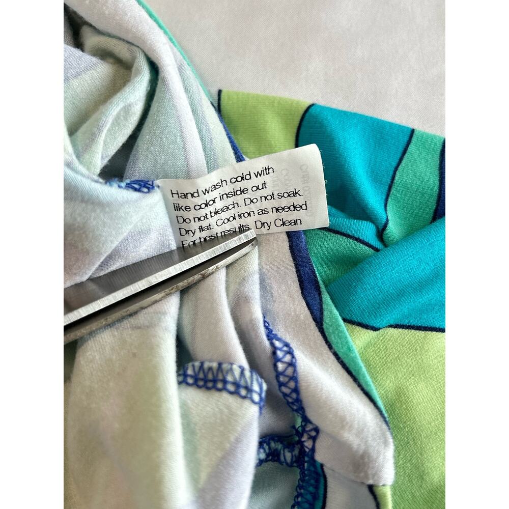 Tori Richard Honolulu Hawaii Wave Print Seagulls Blue Green Midi Dress Size XS - Picture 10 of 10